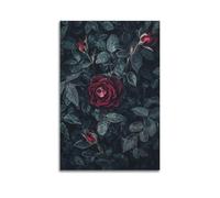 JHKJTK Minimalist Abstract Canvas Wall Art Prints Picture - Dark Academia Botanical Poster with Red Roses And Green Leaves Bedroom Decor Artwork Posters 24x36inch(60x90cm)