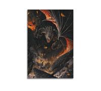 JHKJTK Minimalist Abstract Canvas Wall Art Prints Picture - Dark Fantasy Dragon Animal Poster with Fiery Elements Bedroom Decor Artwork Posters 12x18inch(30x45cm)