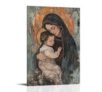 JHKJTK Minimalist Canvas Wall Art Picture Print-Vintage Mary And Baby Jesus Poster, Tender Embrace Depiction Modern Family Room Decor Frame-style 12x18inch(30x45cm)