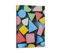 JHKJTK Modern Family Photo Album Posters Wall Art Bathroom Decor - Geometric Art Children's Poster Colorful Wooden Shapes for Kids Canvas Pictures Artwork 24x36inch(60x90cm)