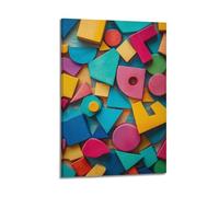 JHKJTK Modern Family Photo Album Posters Wall Art Bathroom Decor - Geometric Art Children's Poster with Colorful Wooden Shapes Canvas Pictures Artwork 20x30inch(50x75cm)