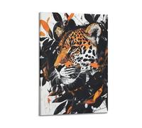 JHKJTK Poster Frame Canvas Wall Art Prints for Bedroom Decor - Animal Leopard with Orange Black Leaves Surrounding Design 24x36inch(60x90cm) Picture Frame Artwork