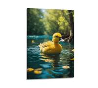 JHKJTK Poster Frame Canvas Wall Art Prints for Bedroom Decor - Animal Little Yellow Duck Swimming in The Forest Water 16x24inch(40x60cm) Picture Frame Artwork