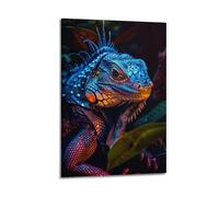 JHKJTK Poster Frame Canvas Wall Art Prints for Bedroom Decor - Animal Lizard Gazing Against Dark Leaf Background 12x18inch(30x45cm) Picture Frame Artwork