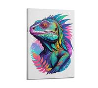 JHKJTK Poster Frame Canvas Wall Art Prints for Bedroom Decor - Animal Lizard Standing Still Surrounded by Colorful Leaves 20x30inch(50x75cm) Picture Frame Artwork