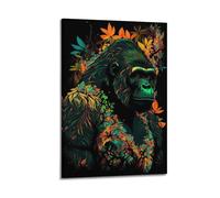 JHKJTK Poster Frame Canvas Wall Art Prints for Bedroom Decor - Animal Orangutan Standing Amidst Surrounding Flowers And Leaves 20x30inch(50x75cm) Picture Frame Artwork