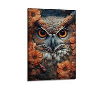 JHKJTK Poster Frame Canvas Wall Art Prints for Bedroom Decor - Animal Owl Standing Still Surrounded by Orange Flowers 20x30inch(50x75cm) Picture Frame Artwork