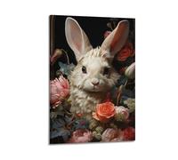 JHKJTK Poster Frame Canvas Wall Art Prints for Bedroom Decor - Animal Rabbit Standing Still Surrounded by Flowers 08x12inch(20x30cm) Picture Frame Artwork
