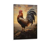 JHKJTK Poster Frame Canvas Wall Art Prints for Bedroom Decor - Animal Rooster Standing on The Rock at Sunset 20x30inch(50x75cm) Picture Frame Artwork