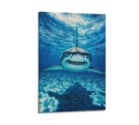 JHKJTK Poster Frame Canvas Wall Art Prints for Bedroom Decor - Animal Shark Facing The Sunlight Penetrating The Sea 16x24inch(40x60cm) Picture Frame Artwork