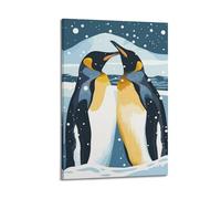 JHKJTK Poster Frame Canvas Wall Art Prints for Bedroom Decor - Animal Snowy Ground Face to Face Two Penguins 08x12inch(20x30cm) Picture Frame Artwork