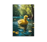 JHKJTK Poster Unframe Canvas Wall Art Prints for Bedroom Decor - Animal Little Yellow Duck Swimming in The Forest Water 12x18inch(30x45cm) Picture Unframe Artwork
