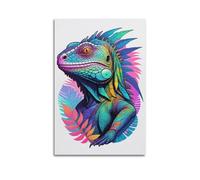 JHKJTK Poster Unframe Canvas Wall Art Prints for Bedroom Decor - Animal Lizard Standing Still Surrounded by Colorful Leaves 16x24inch(40x60cm) Picture Unframe Artwork
