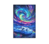 JHKJTK Poster Unframe Canvas Wall Art Prints for Bedroom Decor - Animal Lying Polar Bear Under Starry Galaxy 20x30inch(50x75cm) Picture Unframe Artwork