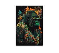 JHKJTK Poster Unframe Canvas Wall Art Prints for Bedroom Decor - Animal Orangutan Standing Amidst Surrounding Flowers And Leaves 12x18inch(30x45cm) Picture Unframe Artwork