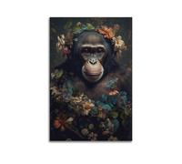 JHKJTK Poster Unframe Canvas Wall Art Prints for Bedroom Decor - Animal Orangutan Standing Still Surrounded by Flowers 20x30inch(50x75cm) Picture Unframe Artwork