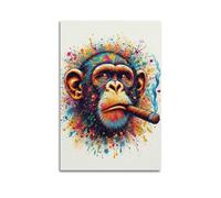 JHKJTK Poster Unframe Canvas Wall Art Prints for Bedroom Decor - Animal Orangutan with Cigar Surrounded by Colors 24x36inch(60x90cm) Picture Unframe Artwork