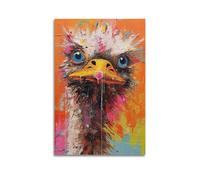 JHKJTK Poster Unframe Canvas Wall Art Prints for Bedroom Decor - Animal Ostrich on Colorful Background 16x24inch(40x60cm) Picture Unframe Artwork