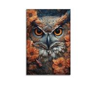 JHKJTK Poster Unframe Canvas Wall Art Prints for Bedroom Decor - Animal Owl Standing Still Surrounded by Orange Flowers 24x36inch(60x90cm) Picture Unframe Artwork