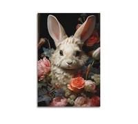 JHKJTK Poster Unframe Canvas Wall Art Prints for Bedroom Decor - Animal Rabbit Standing Still Surrounded by Flowers 16x24inch(40x60cm) Picture Unframe Artwork