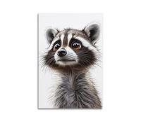 JHKJTK Poster Unframe Canvas Wall Art Prints for Bedroom Decor - Animal Raccoon Looking Up on White Background 16x24inch(40x60cm) Picture Unframe Artwork