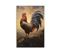 JHKJTK Poster Unframe Canvas Wall Art Prints for Bedroom Decor - Animal Rooster Standing on The Rock at Sunset 24x36inch(60x90cm) Picture Unframe Artwork