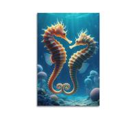 JHKJTK Poster Unframe Canvas Wall Art Prints for Bedroom Decor - Animal Seahorses Hugging And Curling Their Tails on The Seabed 16x24inch(40x60cm) Picture Unframe Artwork