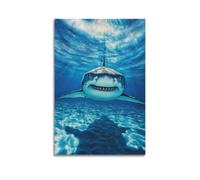 JHKJTK Poster Unframe Canvas Wall Art Prints for Bedroom Decor - Animal Shark Facing The Sunlight Penetrating The Sea 20x30inch(50x75cm) Picture Unframe Artwork
