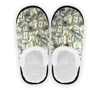 JHKKU Fuzzy House Slippers Warm Nonslip Slippers for Women's Men's Cozy indoor Travel Shoes, Money Hundred Dollar Rolls, M