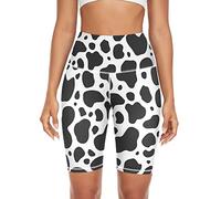 JHKKU High Waist Yoga Shorts for Women Athletic Shorts Leggings with Hidden Pockets, Cow Print, L