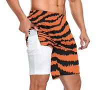 JHKKU Men's 2 in 1 Athletic Running Shorts Lightweight Workout Gym Training 7" Shorts with Liner and Pockets, Tiger Print 01, Large
