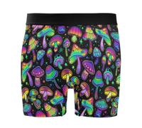 JHKKU Men's Boxer Briefs Soft Comfort 4 Inch Underwear with Fly, Bright Psychedelic Mushrooms, L