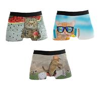JHKKU Men's Boxer Briefs Soft Comfort Breathable Trunk Underwear 3 Pack Gift Box, Funny Cat, M