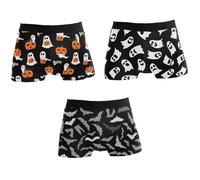 JHKKU Men's Boxer Briefs Soft Comfort Breathable Trunk Underwear 3 Pack Gift Box, Halloween Pumpkin Ghosts Bats, XL