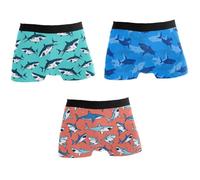 JHKKU Men's Boxer Briefs Soft Comfort Breathable Trunk Underwear 3 Pack Gift Box, Sharks, L