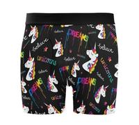 JHKKU Men's Boxer Briefs Soft Comfort Stretch 4 Inch Inseam Underwear with Fly, Rainbow Unicorn Dream, L
