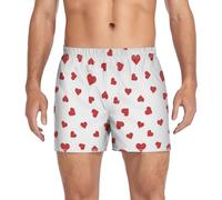 JHKKU Men's Boxer Shorts Cotton Loose Underwear with Button Fly, Valentines Heart, S