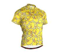 JHKKU Men's Cycling Bike Jersey Short Sleeve Moisture Wicking, Breathable, Quick Dry Biking Shirt with 3 Rear Pockets, Yellow Duck, Large