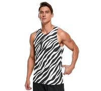 JHKKU Men's Quick Dry Sports Tank Tops for Gym Athletic Fitness Running Workout Beach Sleeveless Shirts with Pocket, Zebra Print Stripes, S