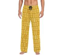 JHKKU Mens Soft Comfortable Yellow Pyjama Bottoms with Pockets