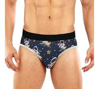 JHKKU Men's Underwear Briefs Comfort Soft Stretch Classic Fit Briefs with Contour Pouch, Astronaut Surfing Cartoon, M