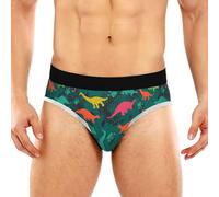 JHKKU Men's Underwear Briefs Comfort Soft Stretch Classic Fit Briefs with Contour Pouch, Cartoon Dinosaur 01, M