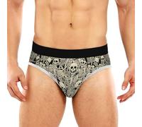 JHKKU Men's Underwear Briefs Comfort Soft Stretch Classic Fit Briefs with Contour Pouch, Fun Skeletons, M