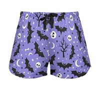 JHKKU Sleep Shorts Soft Lounge Pajamas Bottoms with Pockets Comfy Short Pants for Women's, Halloween Bats Skull, L