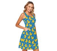 JHKKU Summer Dress for Women 2024 Casual Sundresses Sleeveless Tank Dresses with Pockets, Yellow Rubber Duck, M
