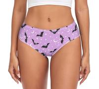 JHKKU Underwear for Women's Panties Soft Breathable Hipster Bikini Briefs, Halloween Bats Moons, M