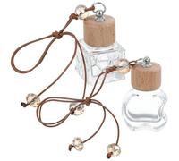 JHKNNK 2 Pcs Car Diffuser Bottles Empty Car Fragrance Diffuser Glass and Wood Material with Adjustable String Unique Design Compact and Practical Air Freshening