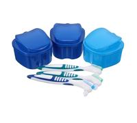 JHKNNK 3 Sets Denture Storage Case with Brush and Cleaning System, Portable Plastic and Nylon Denture Box for Travel and Daily Oral Cleanliness, Compact Leakproof Design for False Teeth
