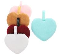 JHKNNK 5pcs Heart-shaped Makeup Remover Pads Facial Cleansing Sponges with Soft Velvet Surface, Skin Cleaning Tools for Gentle Makeup Removal, Portable Multi-color Set for Daily Use