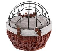 JHKNNK Bicycle Basket Front Handlebar Wicker Pet Carrier with Wire Mesh Cover for Cats Dogs Sturdy Rattan Storage Basket for Commuting and Shopping